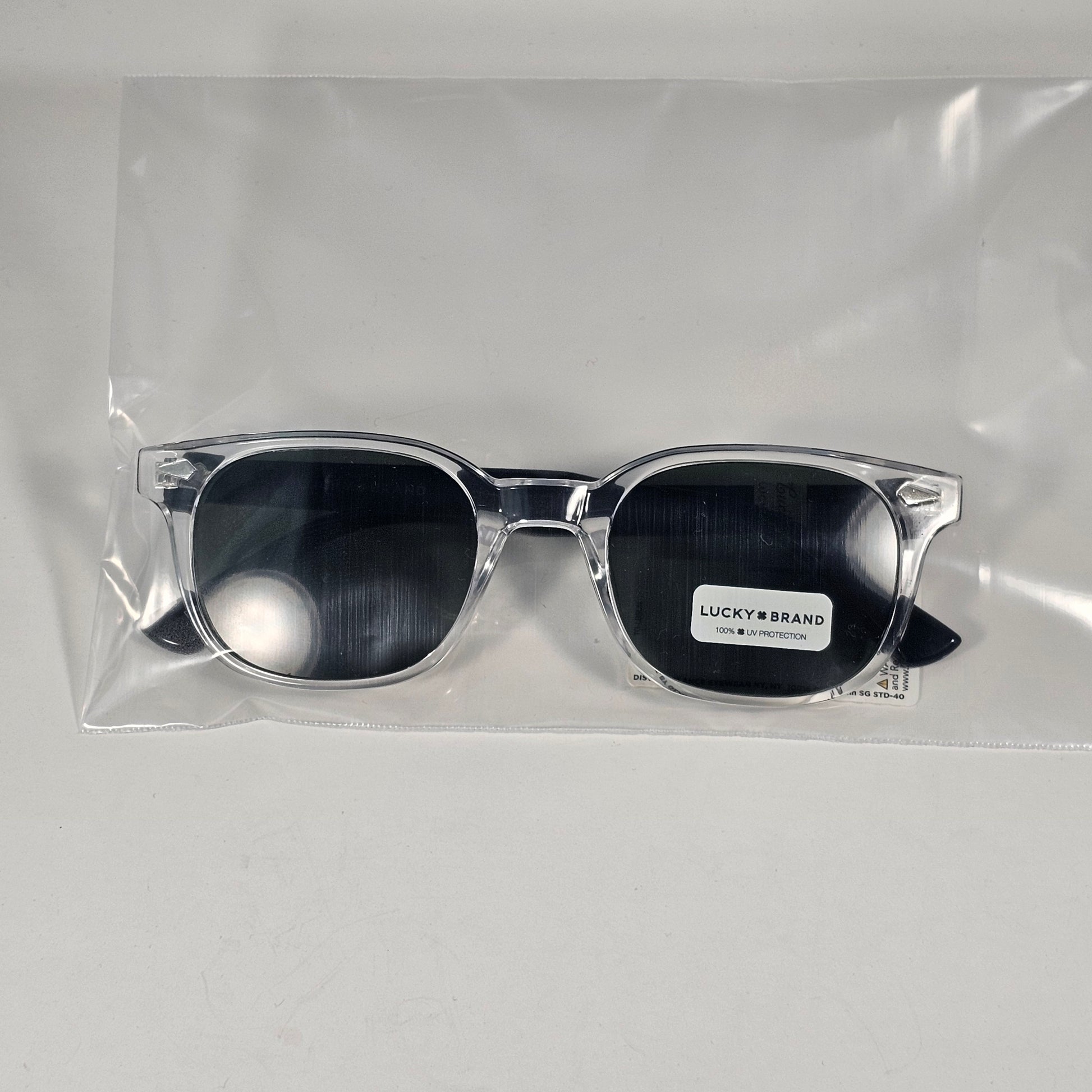 Lucky Brand LB59014 5JB G15 Rectangular Sunglasses Black And Crystal Frame Green Tinted Lens - Sunglasses