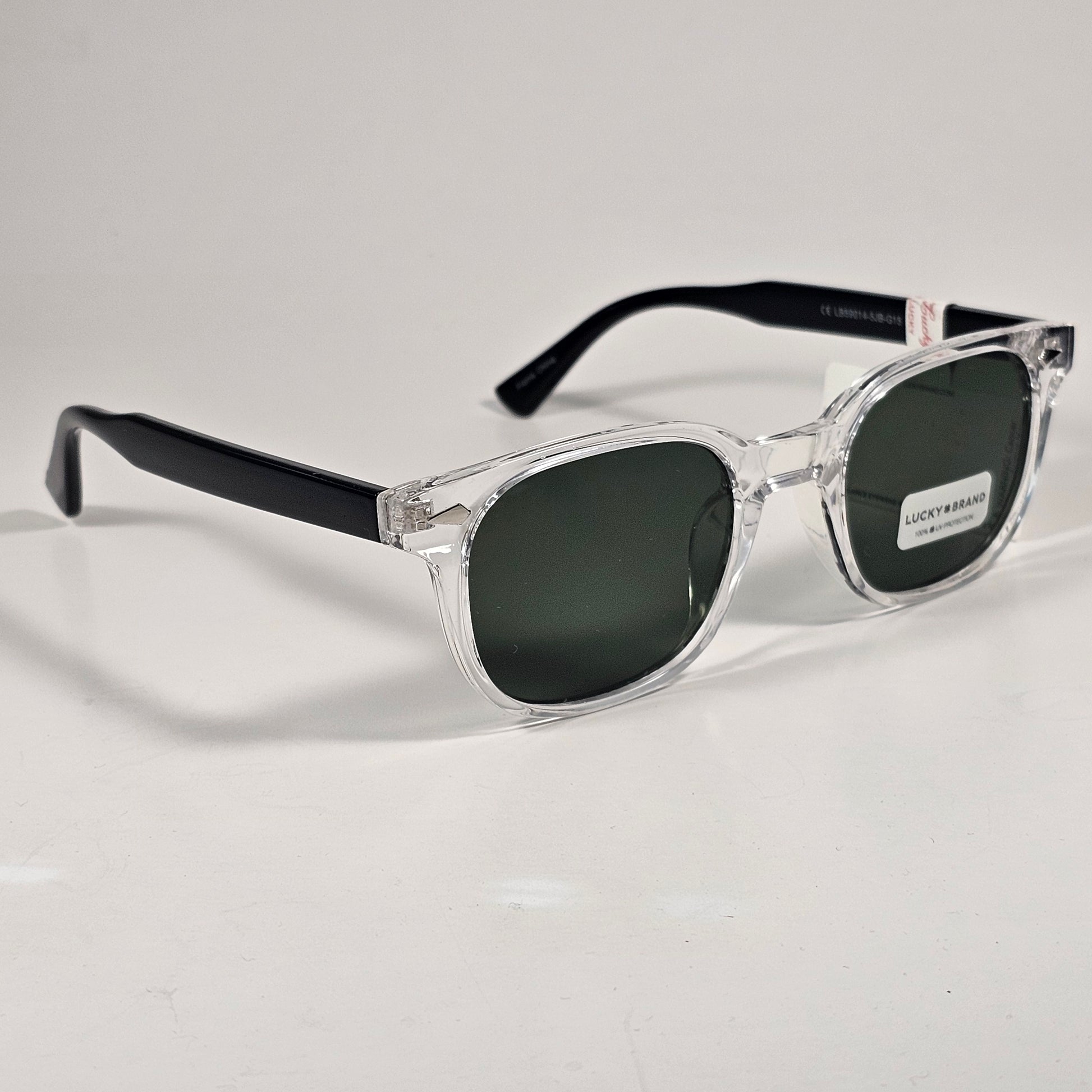 Lucky Brand LB59014 5JB G15 Rectangular Sunglasses Black And Crystal Frame Green Tinted Lens - Sunglasses
