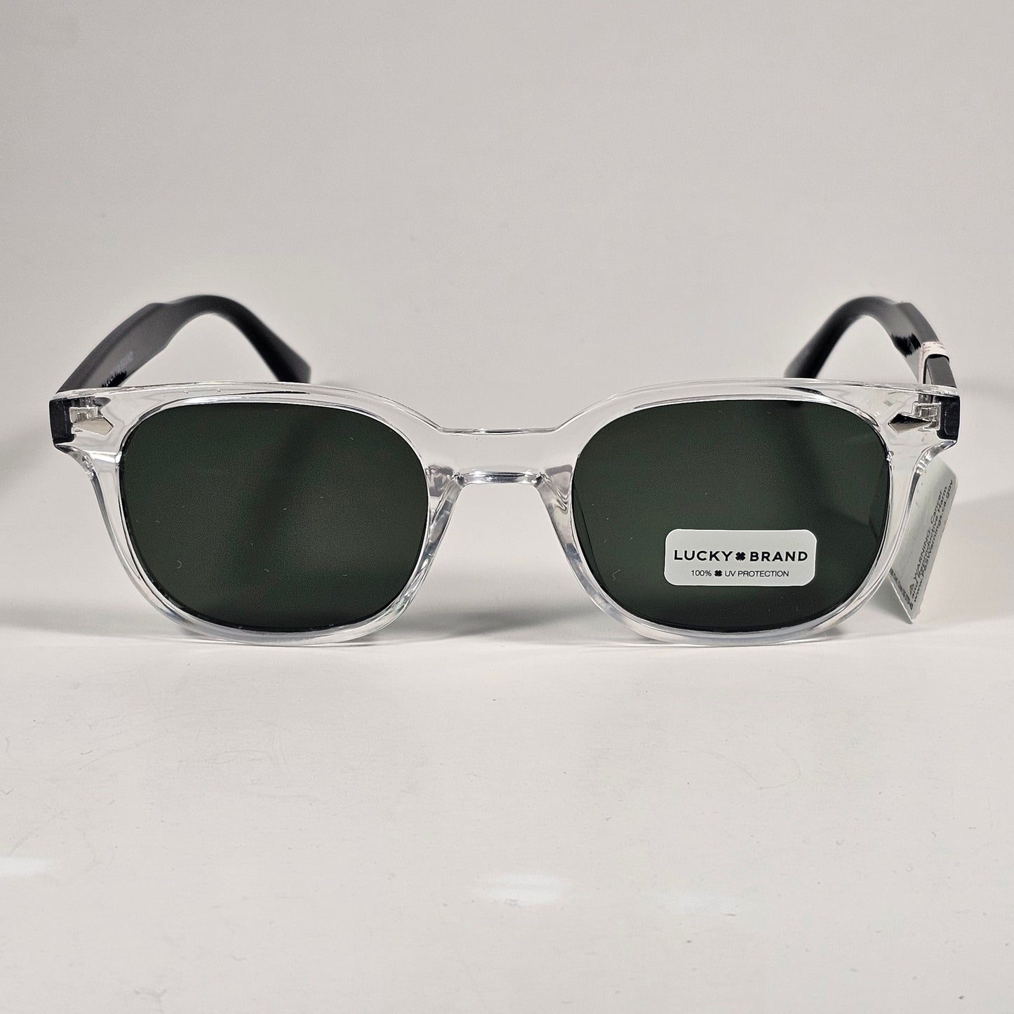 Lucky Brand LB59014 5JB G15 Rectangular Sunglasses Black And Crystal Frame Green Tinted Lens - Sunglasses