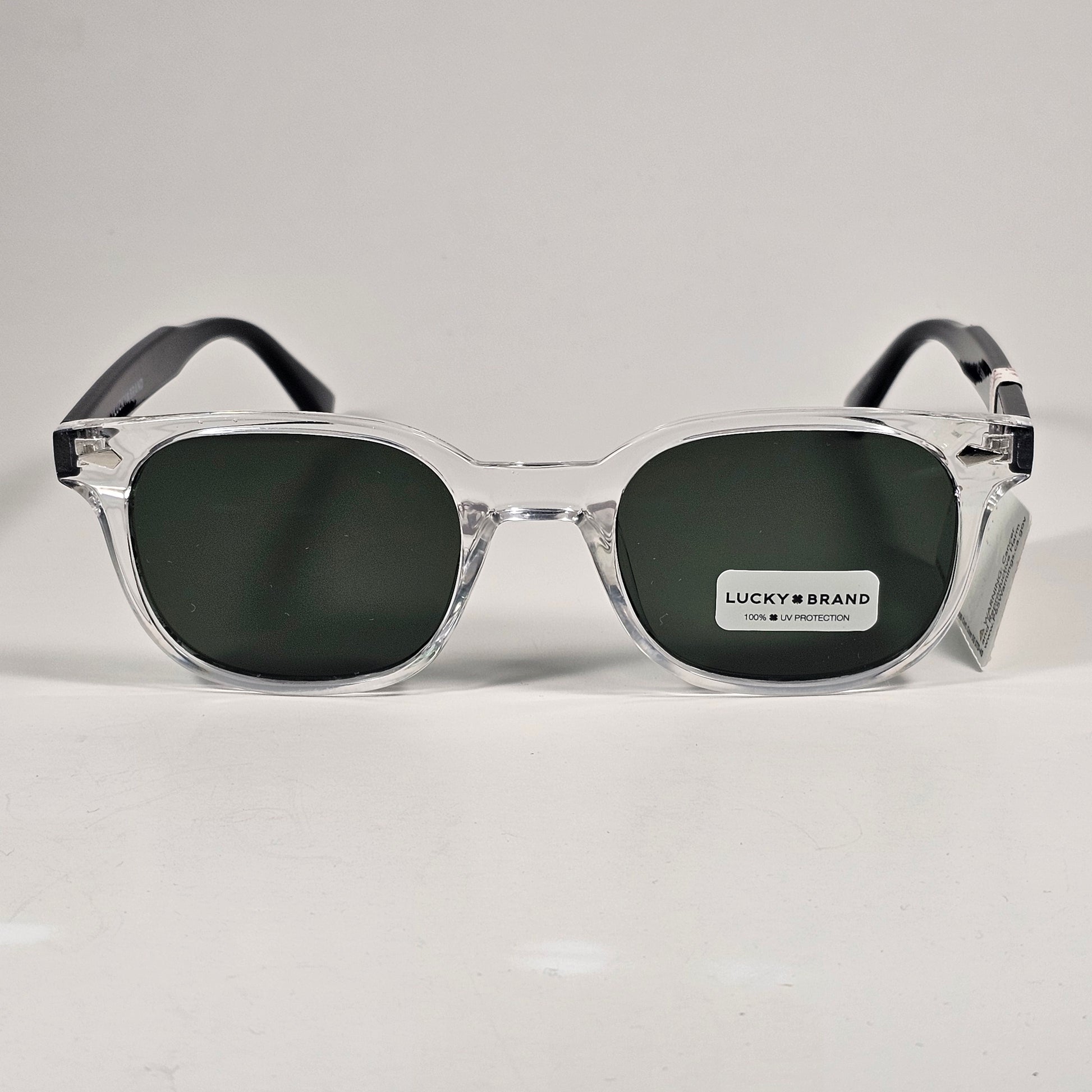 Lucky Brand LB59014 5JB G15 Rectangular Sunglasses Black And Crystal Frame Green Tinted Lens - Sunglasses