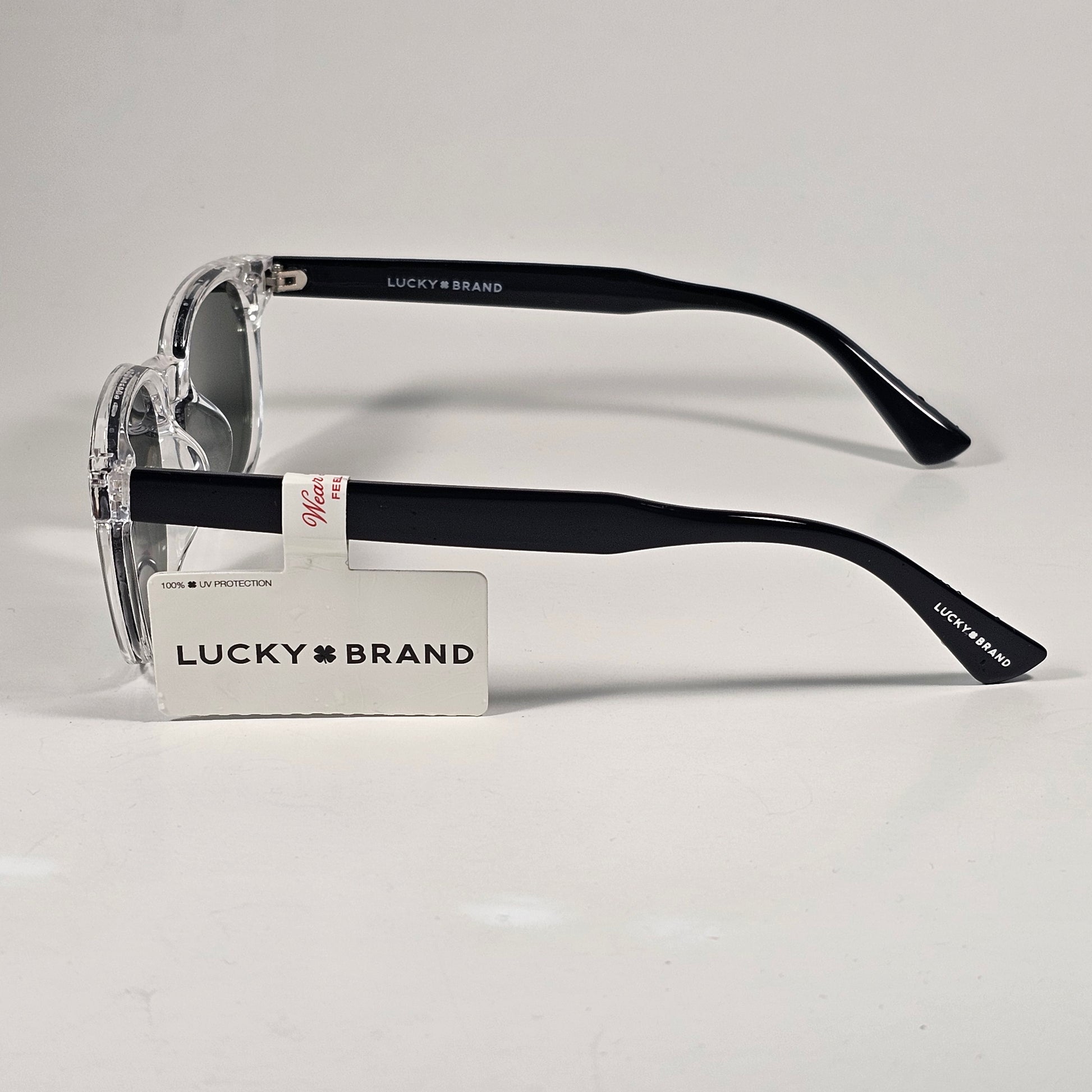 Lucky Brand LB59014 5JB G15 Rectangular Sunglasses Black And Crystal Frame Green Tinted Lens - Sunglasses