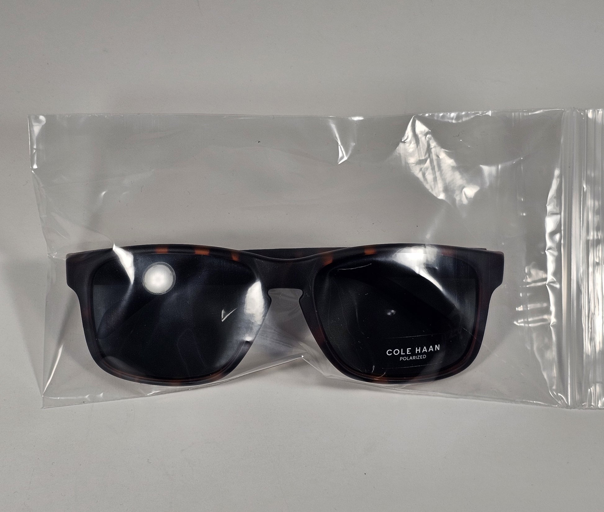 Cole Haan CH8035 215 Polarized Rectangle Sunglasses Matte Brown Tortoise Gray Green Lens - Sunglasses