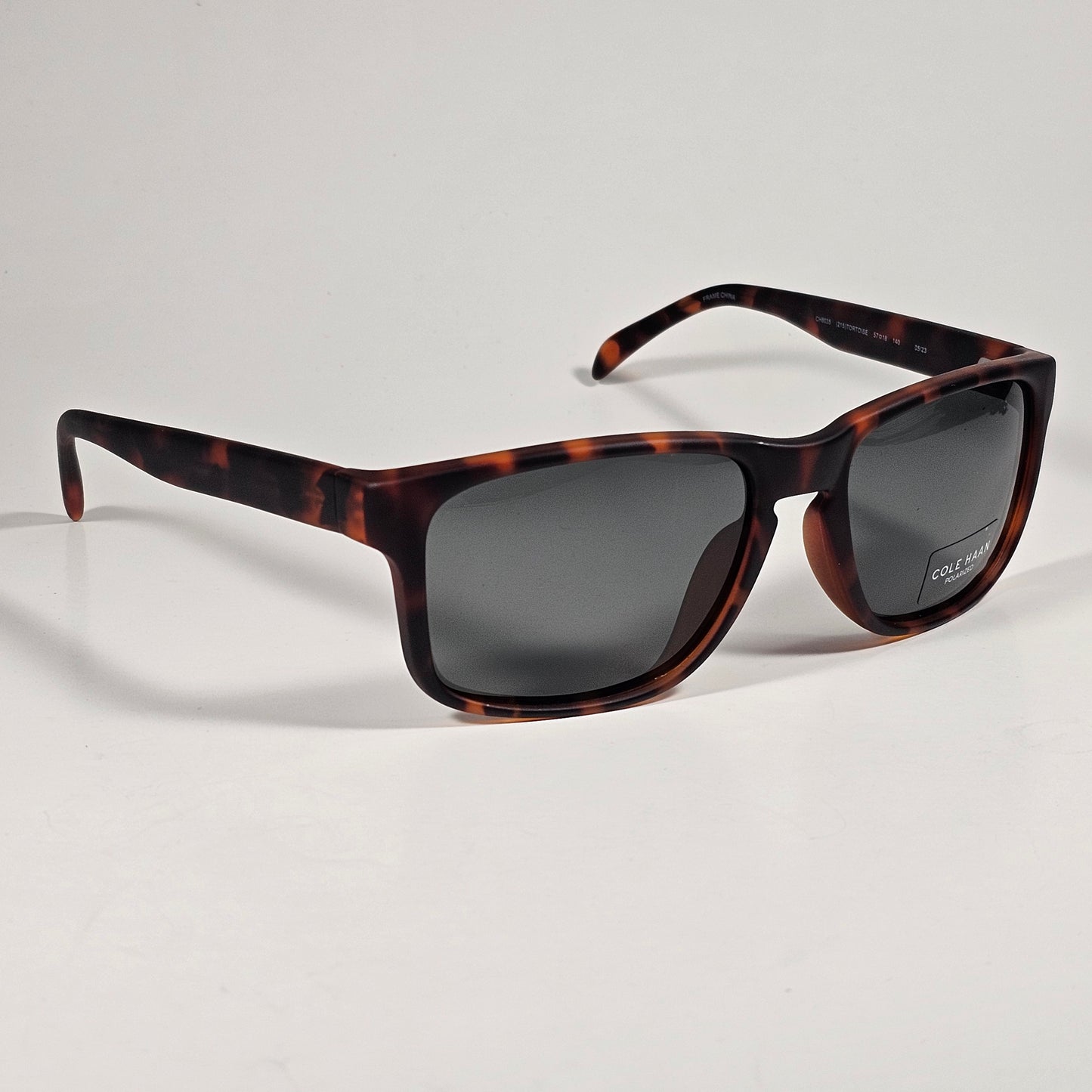 Cole Haan CH8035 215 Polarized Rectangle Sunglasses Matte Brown Tortoise Gray Green Lens - Sunglasses