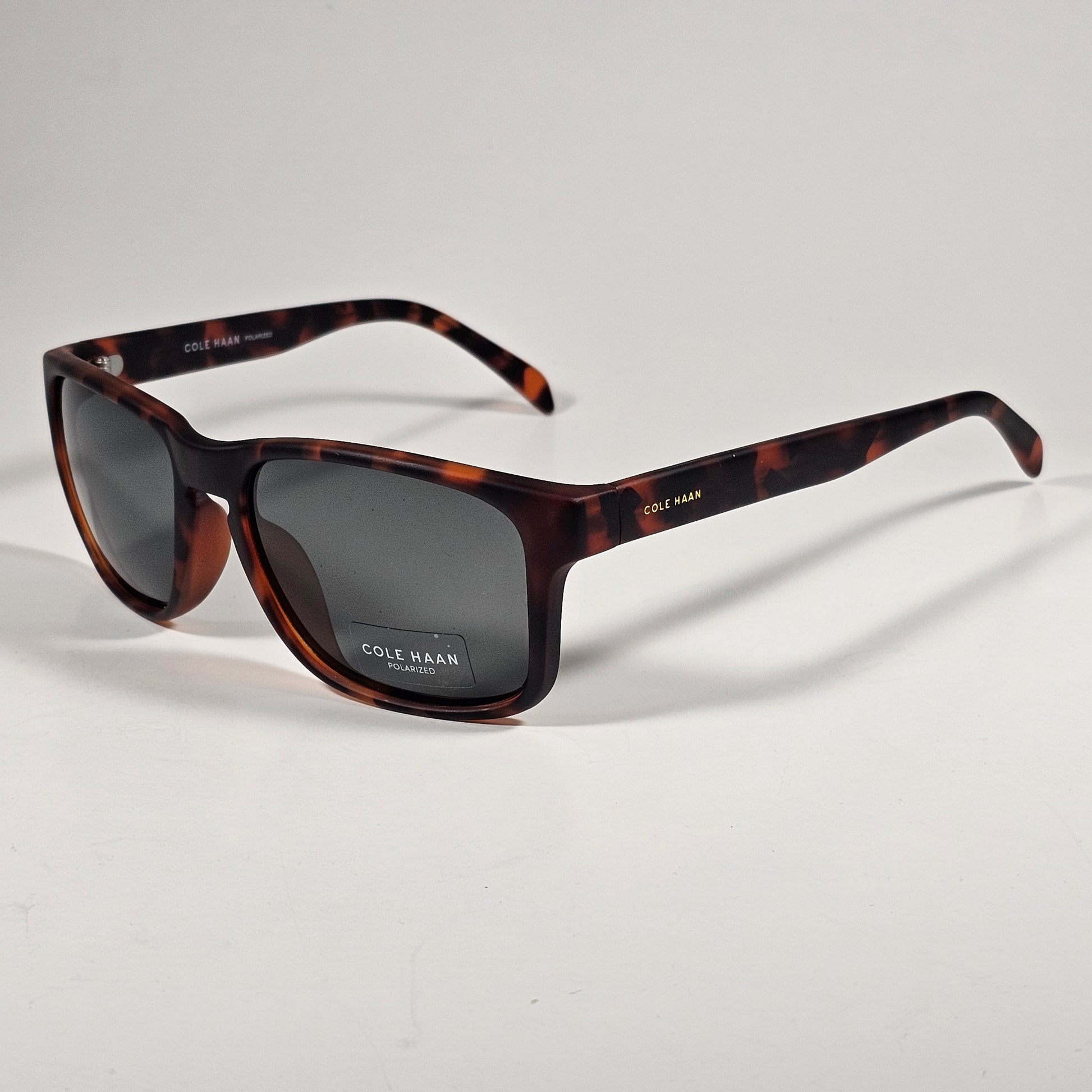 Cole Haan CH8035 215 Polarized Rectangle Sunglasses Matte Brown Tortoise Gray Green Lens - Sunglasses