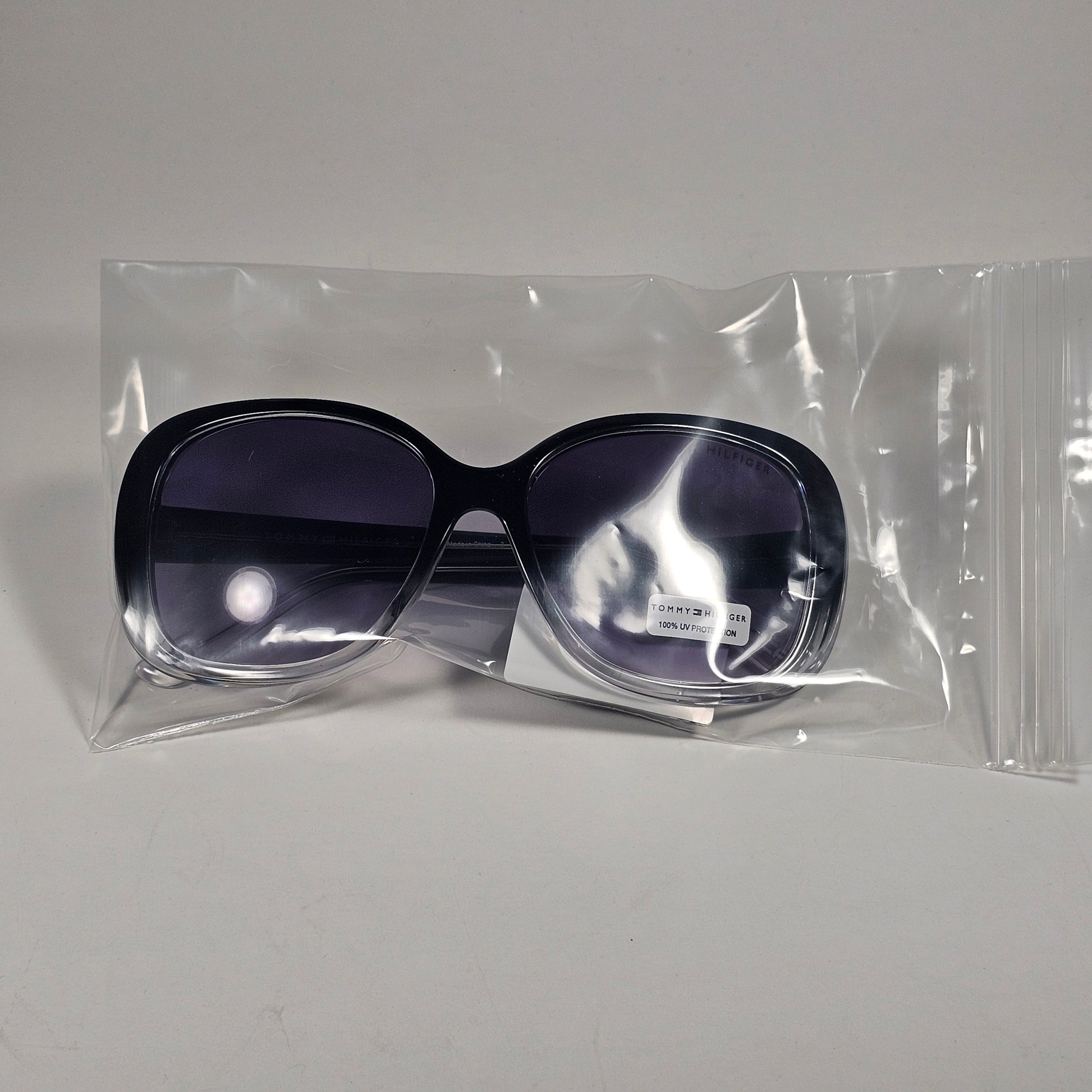 Tommy Hilfiger WP OL664 Oversize Oval Sunglasses Black Crystal Smoke Gradient Lens - Sunglasses