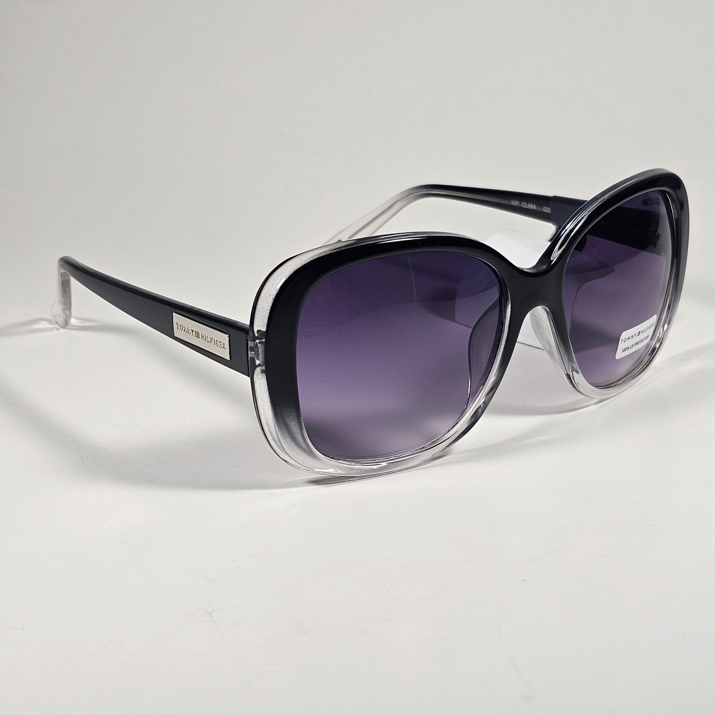 Tommy Hilfiger WP OL664 Oversize Oval Sunglasses Black Crystal Smoke Gradient Lens - Sunglasses