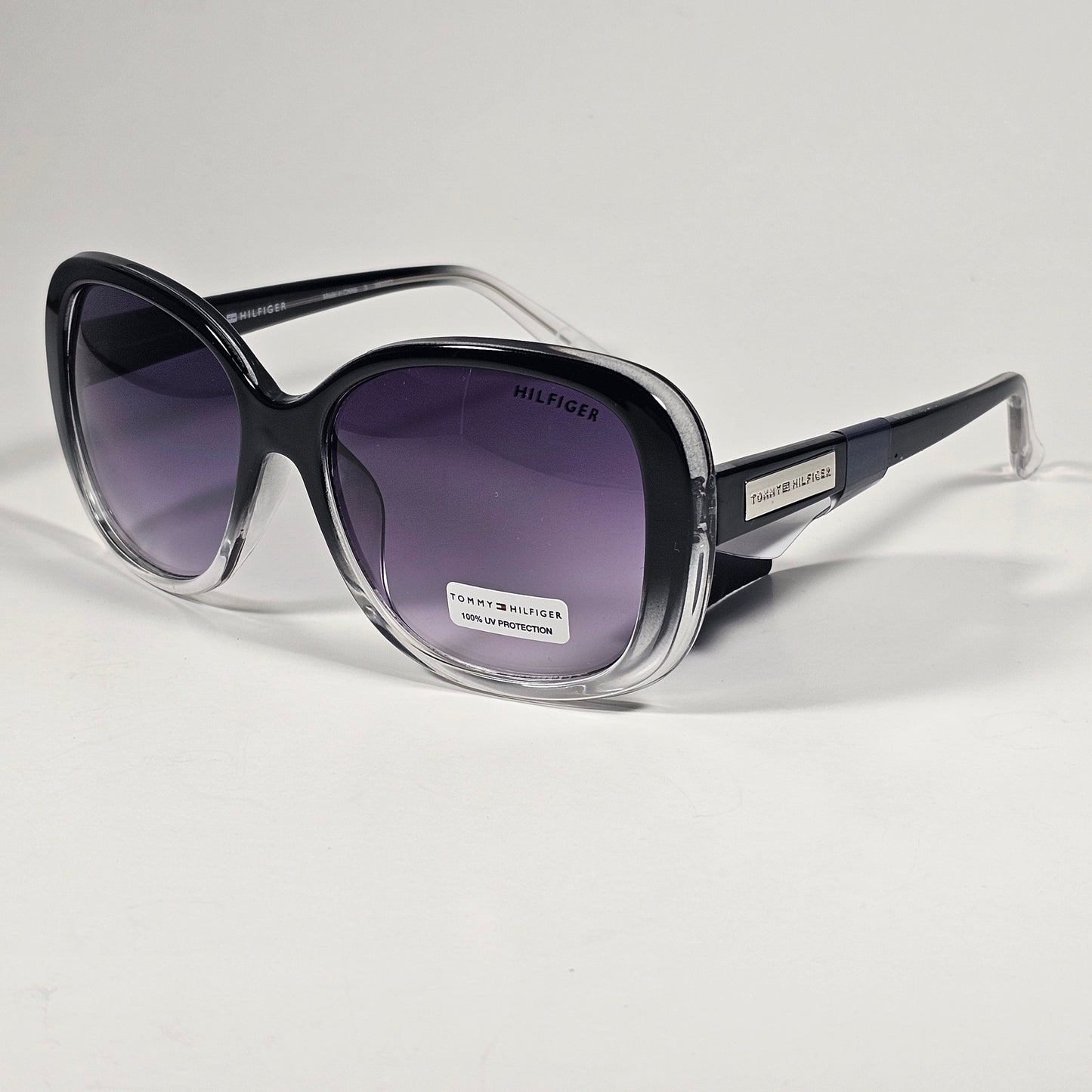 Tommy Hilfiger WP OL664 Oversize Oval Sunglasses Black Crystal Smoke Gradient Lens - Sunglasses