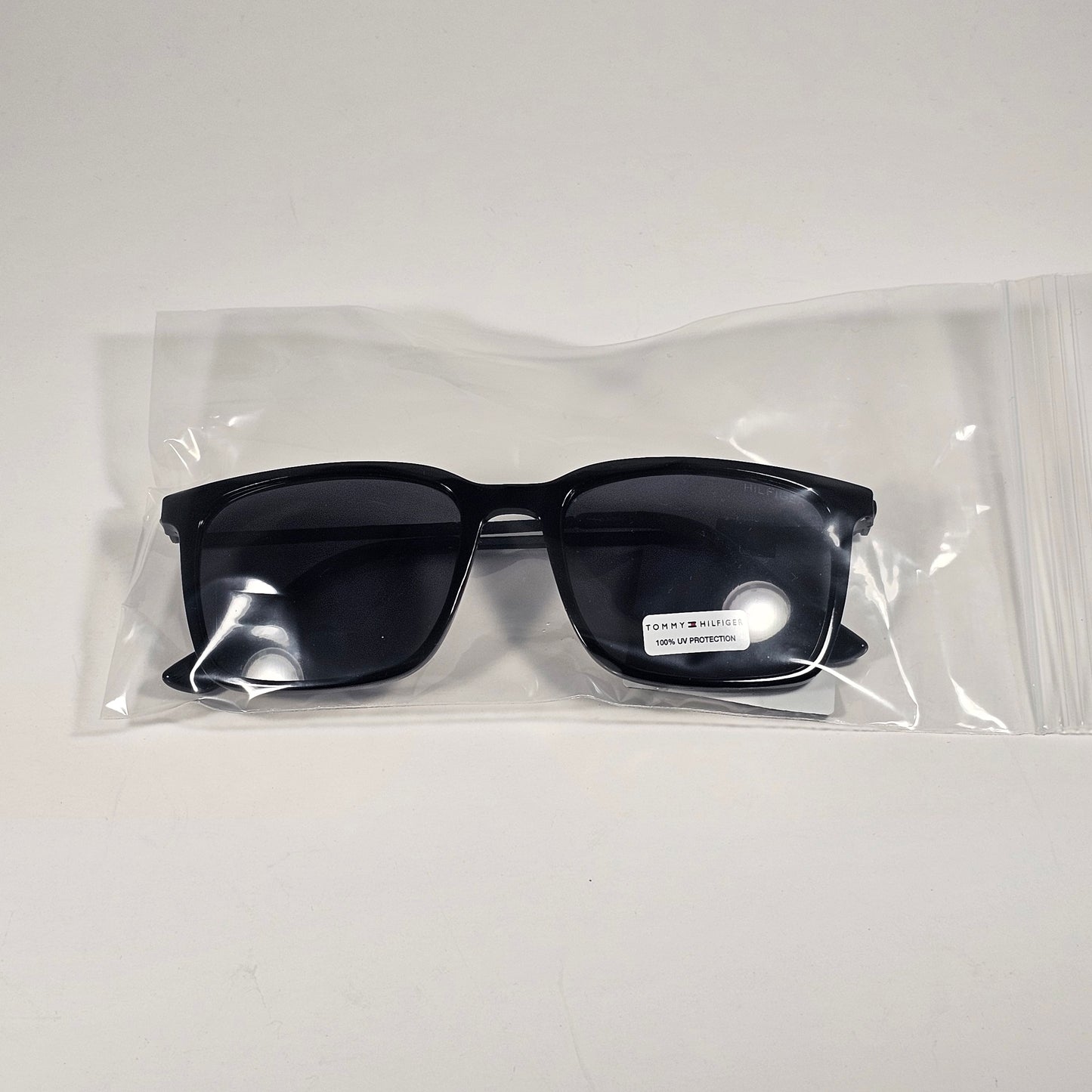 Tommy Hilfiger MP OM691 Rectangular Sunglasses Shiny Black Frame Gray Lens - Sunglasses