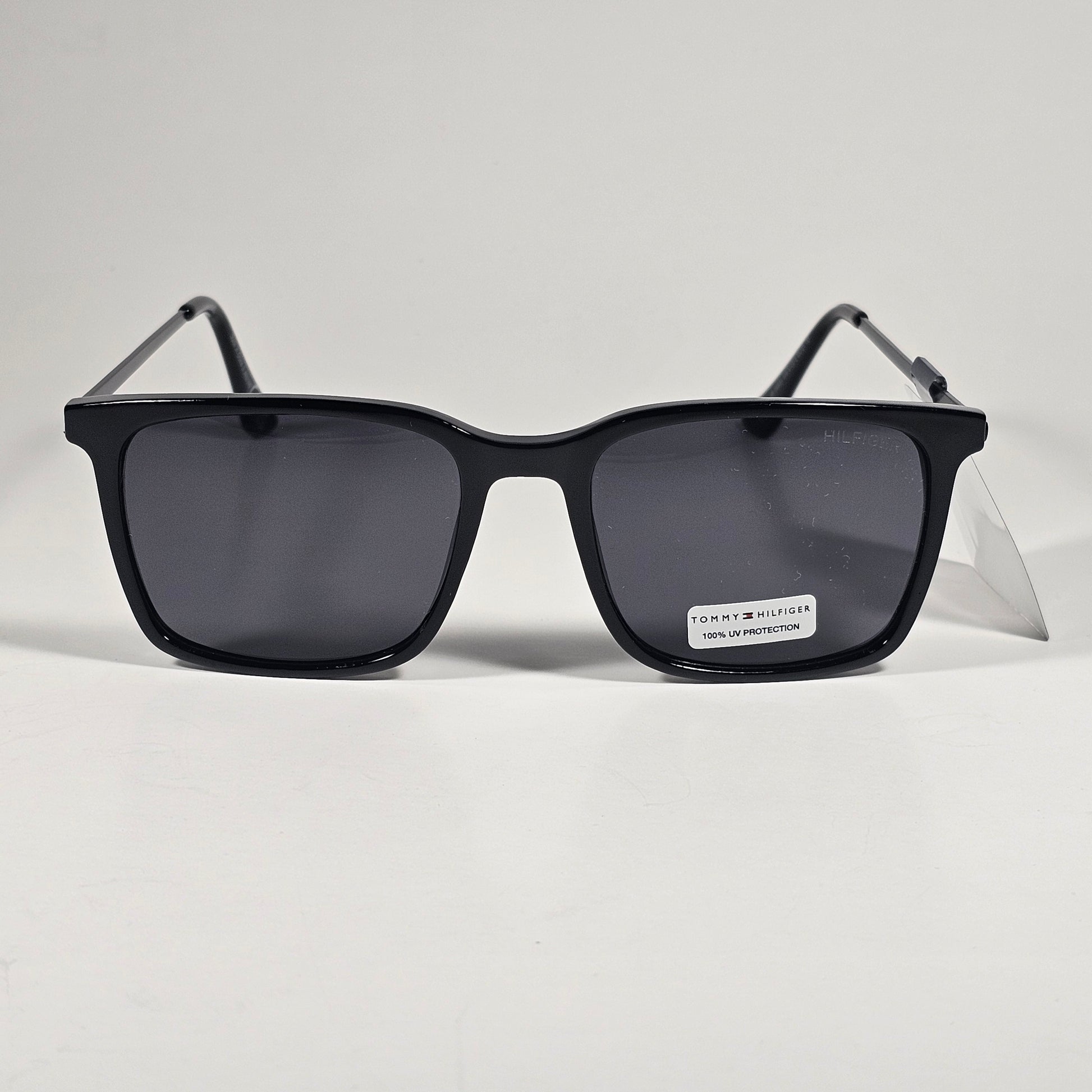 Tommy Hilfiger MP OM691 Rectangular Sunglasses Shiny Black Frame Gray Lens - Sunglasses