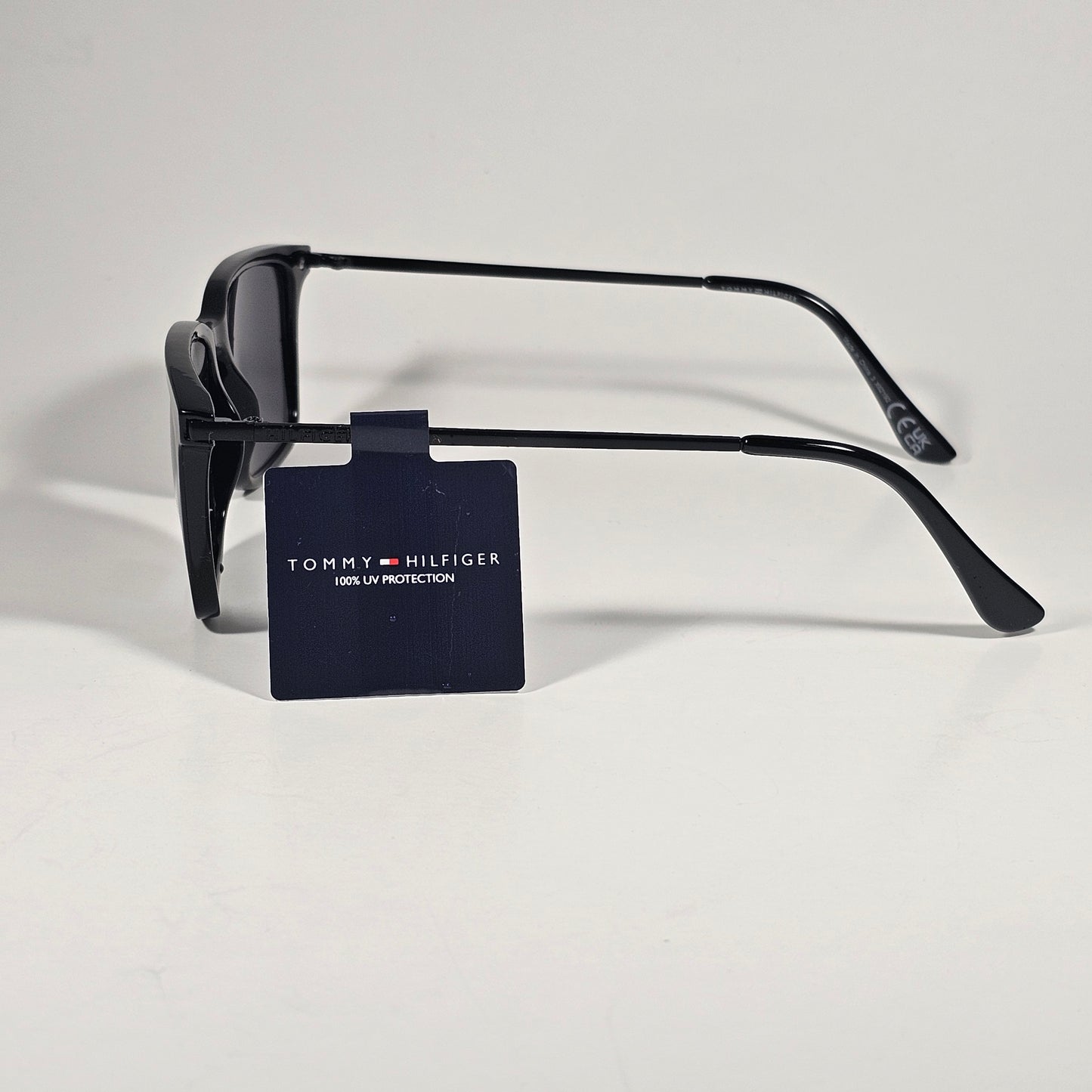 Tommy Hilfiger MP OM691 Rectangular Sunglasses Shiny Black Frame Gray Lens - Sunglasses