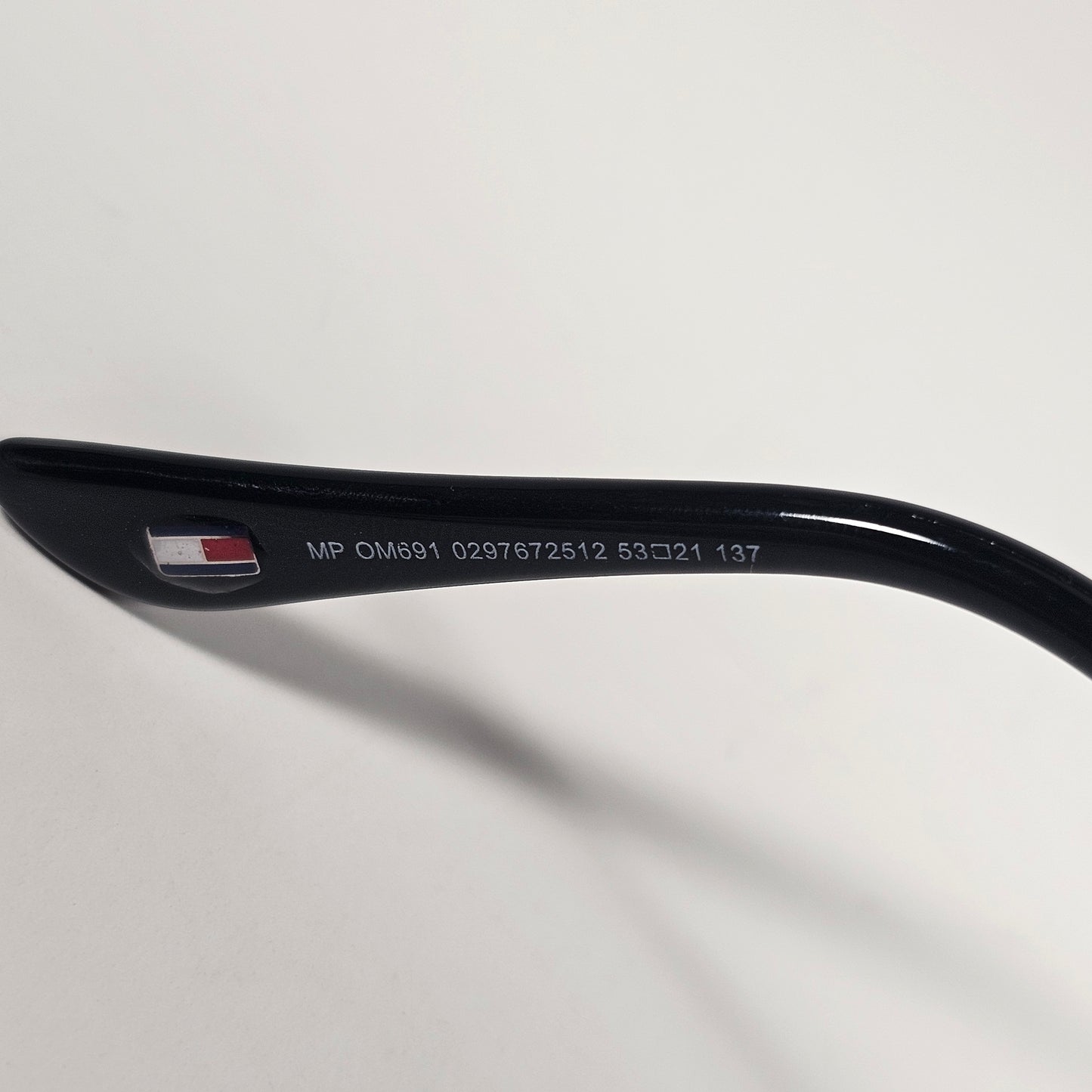 Tommy Hilfiger MP OM691 Rectangular Sunglasses Shiny Black Frame Gray Lens - Sunglasses