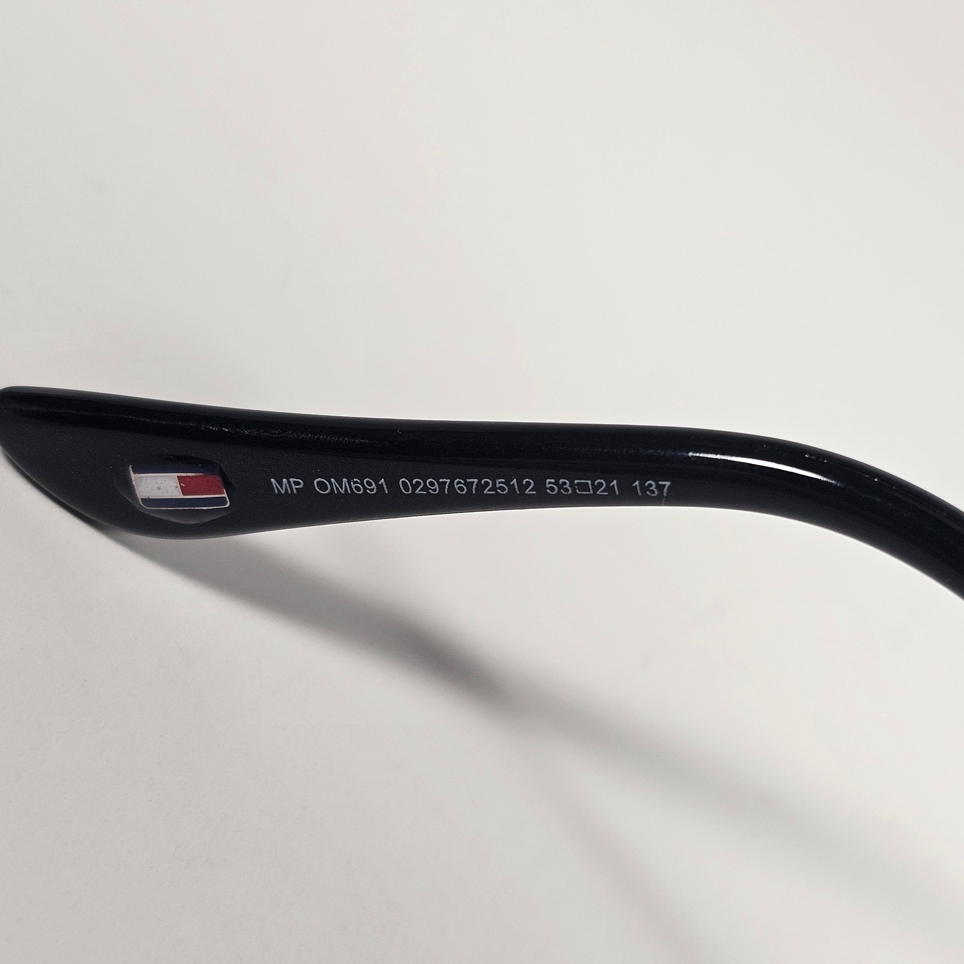 Tommy Hilfiger MP OM691 Rectangular Sunglasses Shiny Black Frame Gray Lens - Sunglasses