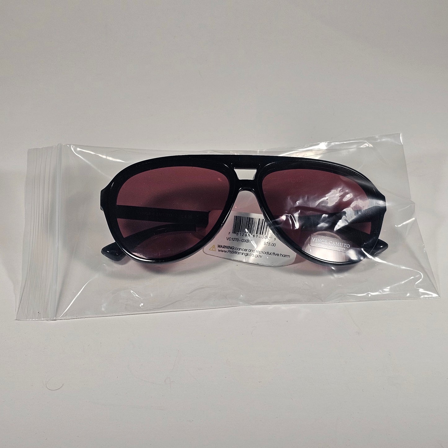 Vince Camuto VC1270 OXBY Aviator Sunglasses Shiny Black Frame Burgundy Lens
