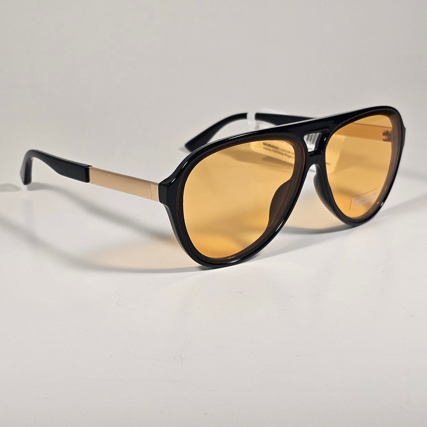 Vince Camuto VC1270 OXAM Aviator Sunglasses Shiny Black Gold Frame Amber Lens