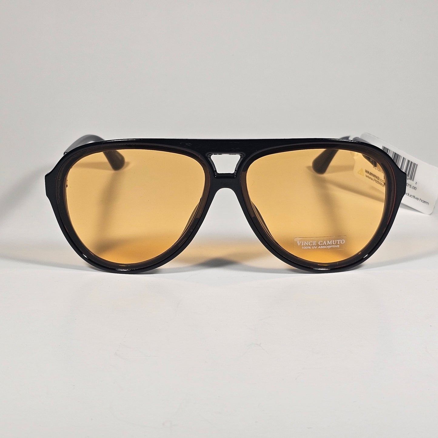 Vince Camuto VC1270 OXAM Aviator Sunglasses Shiny Black Gold Frame Amber Lens