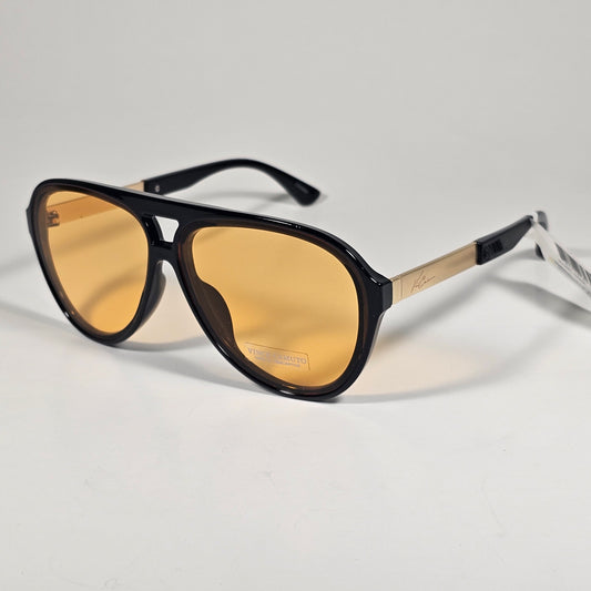 Vince Camuto VC1270 OXAM Aviator Sunglasses Shiny Black Gold Frame Amber Lens