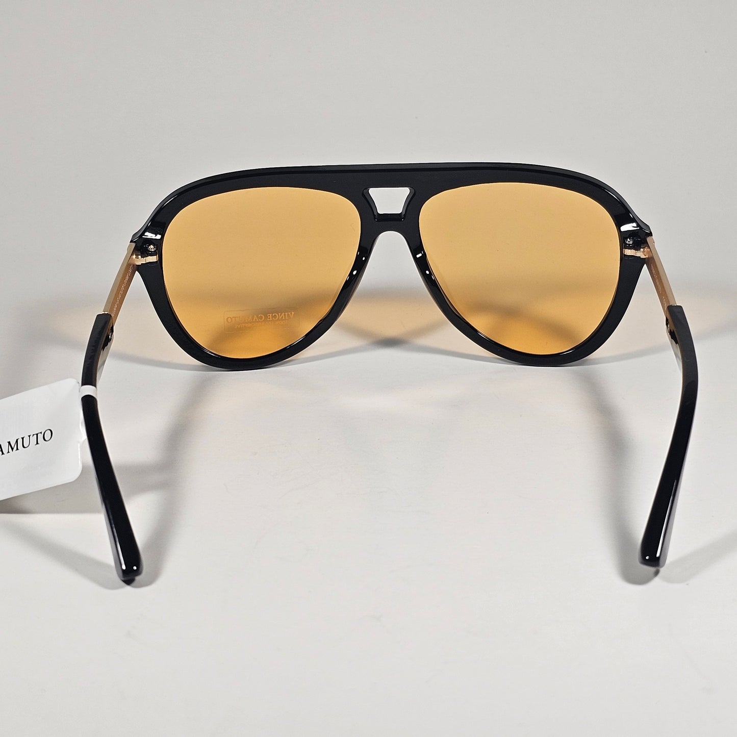 Vince Camuto VC1270 OXAM Aviator Sunglasses Shiny Black Gold Frame Amber Lens