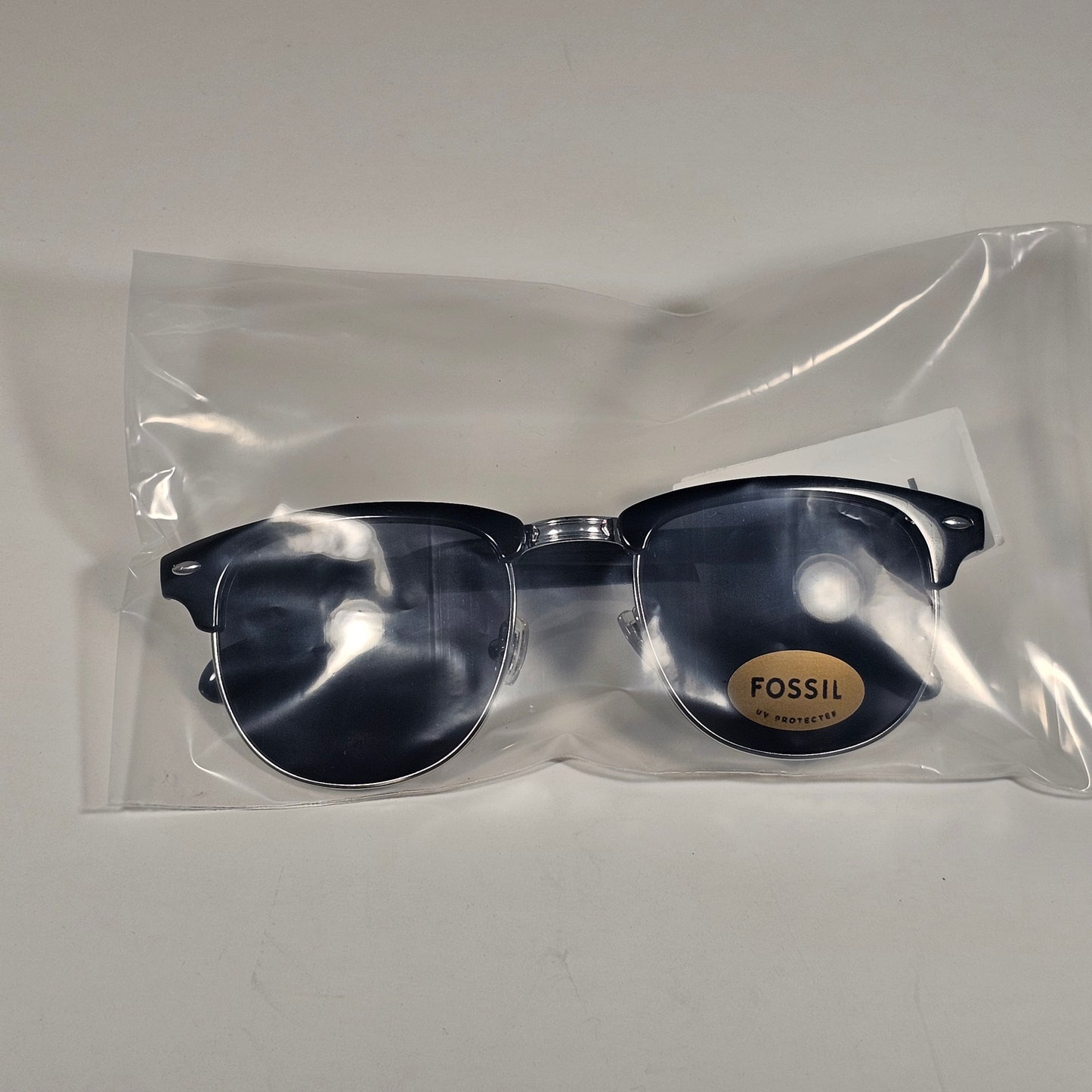 Fossil FM143 Club Sunglasses Black Plastic Gray Metal Frame Gray Tinted Lens
