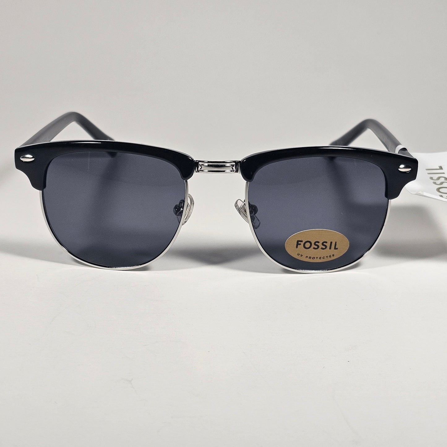 Fossil FM143 Club Sunglasses Black Plastic Gray Metal Frame Gray Tinted Lens