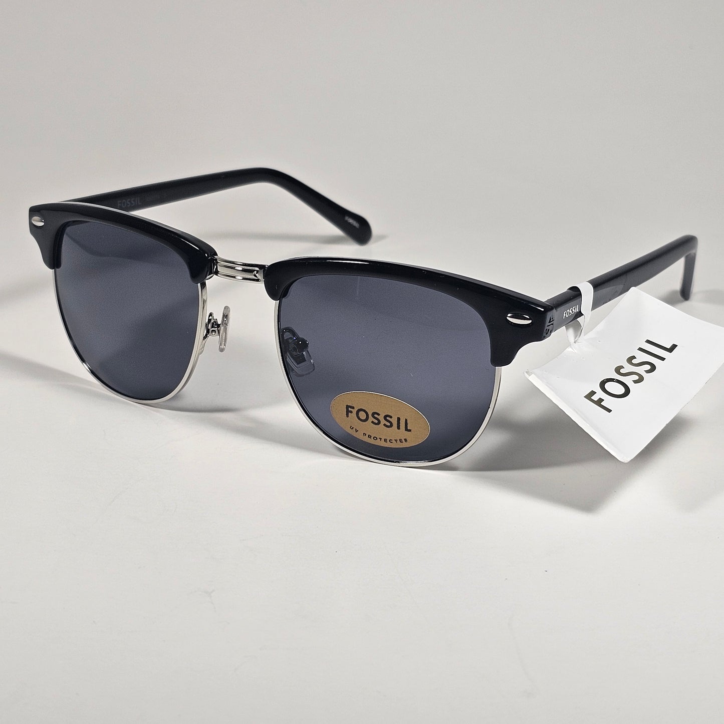 Fossil FM143 Club Sunglasses Black Plastic Gray Metal Frame Gray Tinted Lens