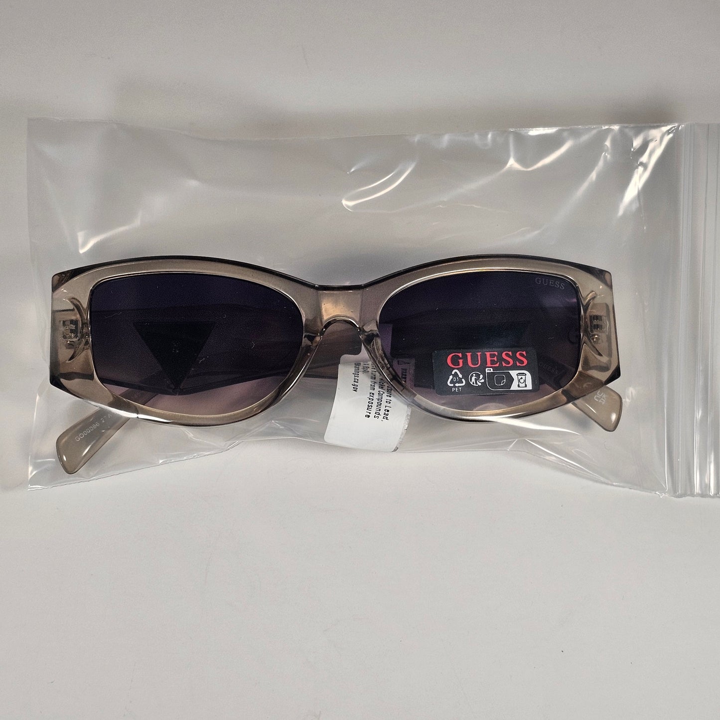 Guess GO00086 27W Cat Eye Cut-Off Sunglasses Tan Crystal Frame Smoke Gradient