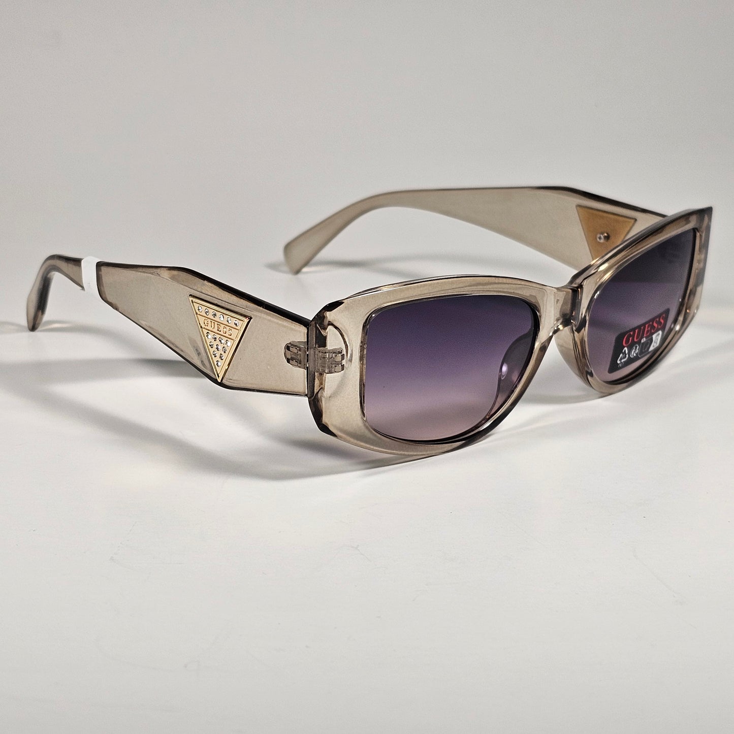 Guess GO00086 27W Cat Eye Cut-Off Sunglasses Tan Crystal Frame Smoke Gradient
