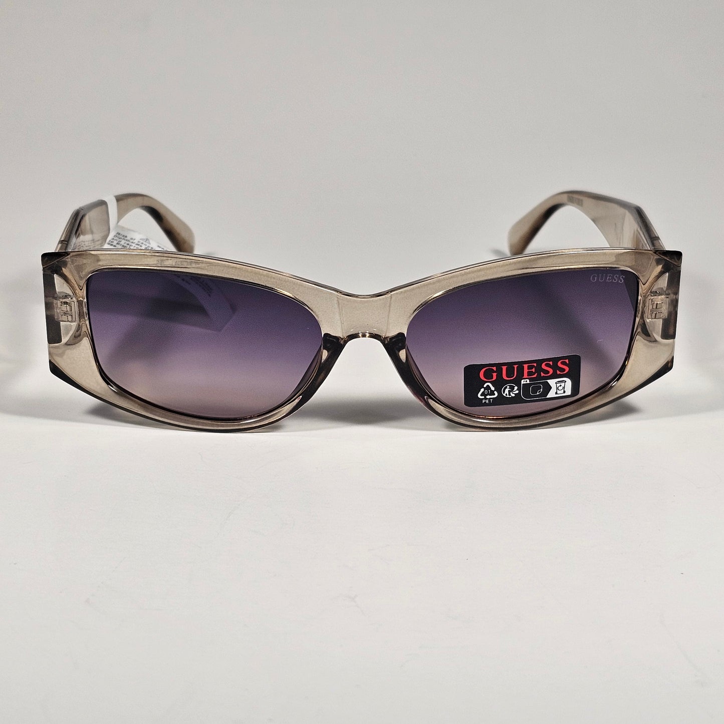 Guess GO00086 27W Cat Eye Cut-Off Sunglasses Tan Crystal Frame Smoke Gradient