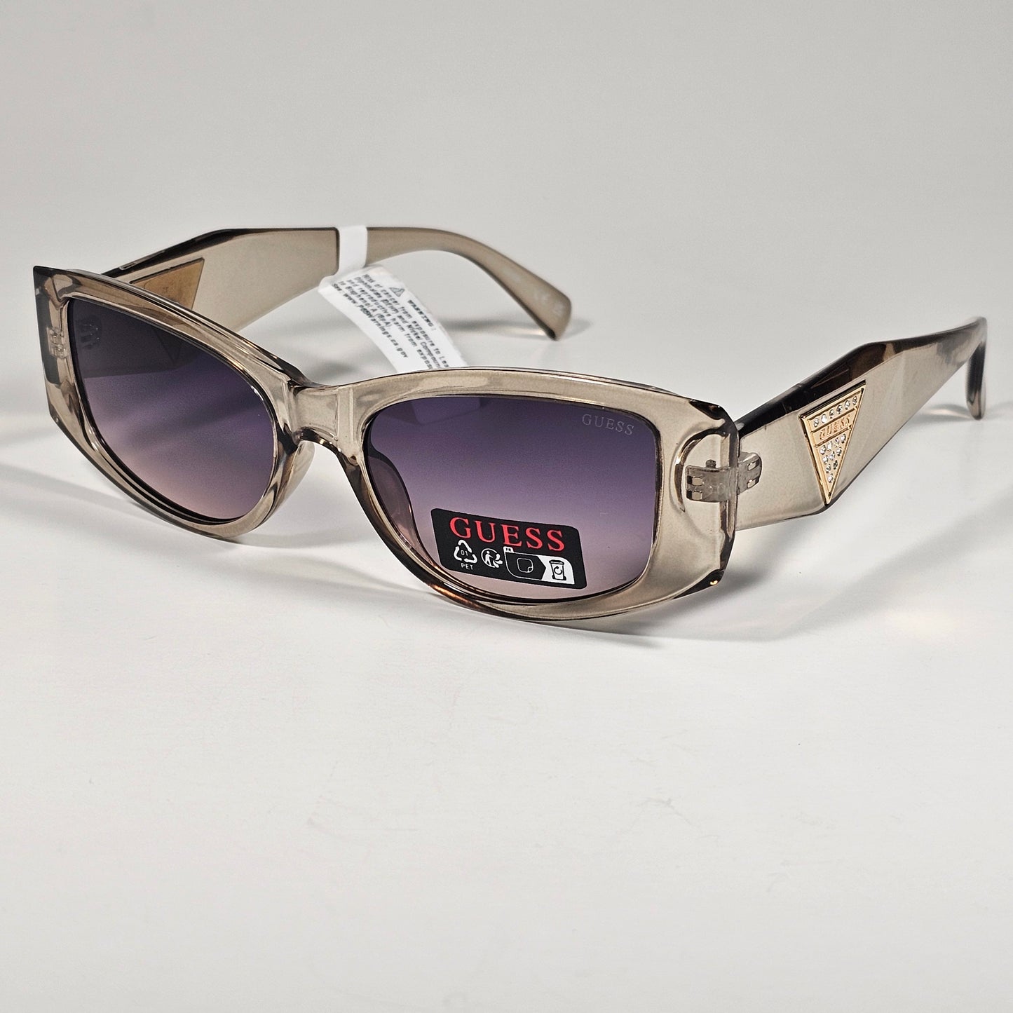 Guess GO00086 27W Cat Eye Cut-Off Sunglasses Tan Crystal Frame Smoke Gradient