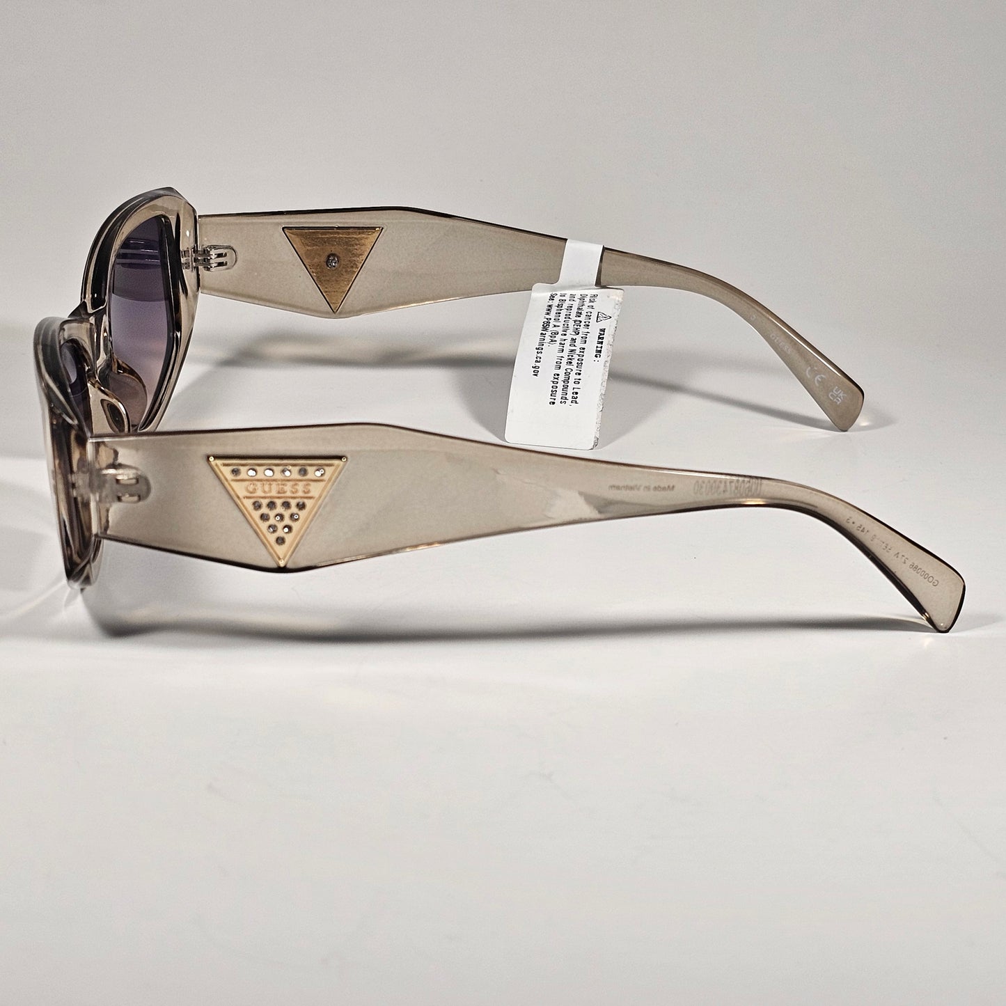 Guess GO00086 27W Cat Eye Cut-Off Sunglasses Tan Crystal Frame Smoke Gradient