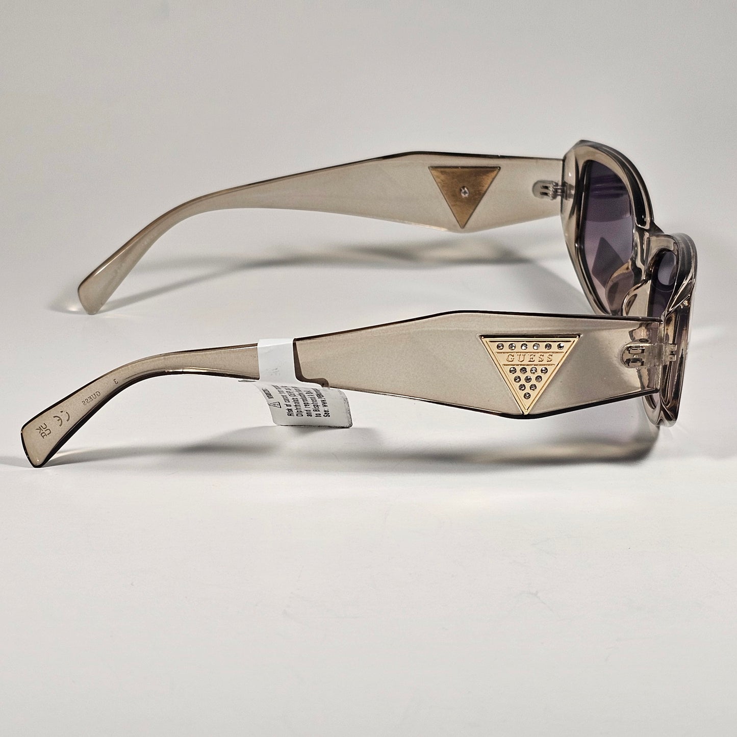 Guess GO00086 27W Cat Eye Cut-Off Sunglasses Tan Crystal Frame Smoke Gradient