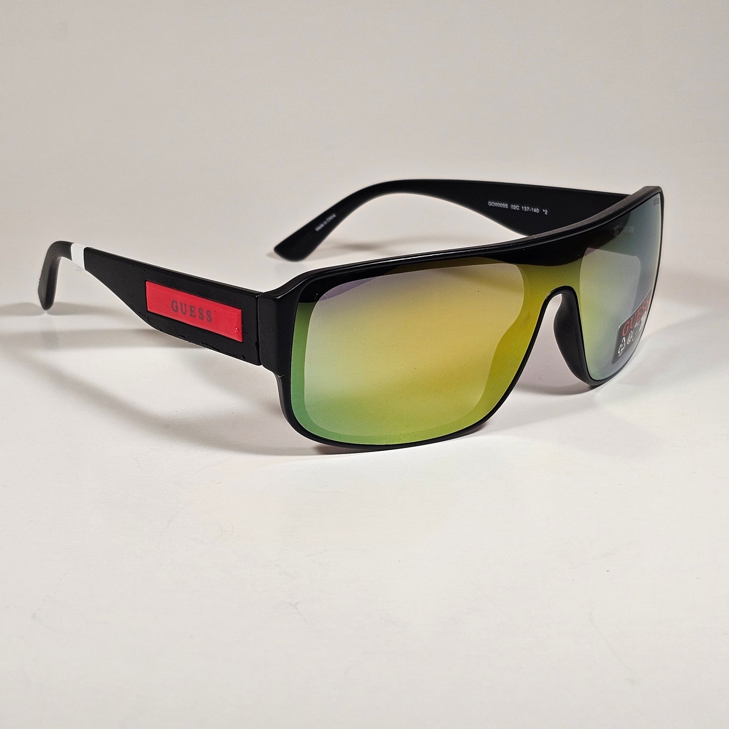 Guess GO00055 02C Rectangular Shield Wrap Sunglasses Red Matte Black Multicolor Mirror Lens