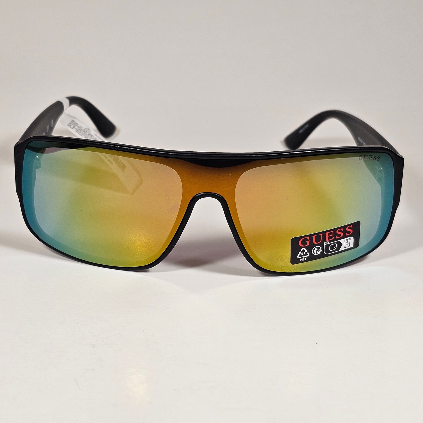 Guess GO00055 02C Rectangular Shield Wrap Sunglasses Red Matte Black Multicolor Mirror Lens
