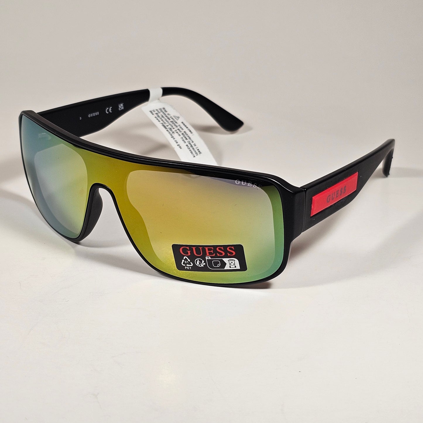 Guess GO00055 02C Rectangular Shield Wrap Sunglasses Red Matte Black Multicolor Mirror Lens