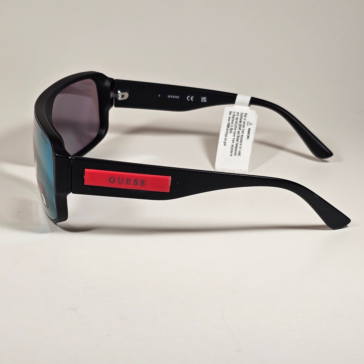 Guess GO00055 02C Rectangular Shield Wrap Sunglasses Red Matte Black Multicolor Mirror Lens
