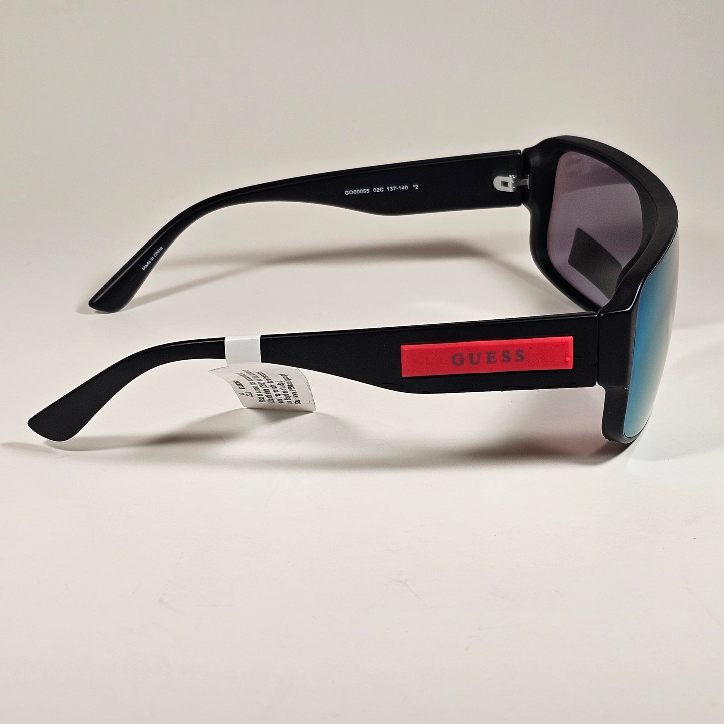 Guess GO00055 02C Rectangular Shield Wrap Sunglasses Red Matte Black Multicolor Mirror Lens