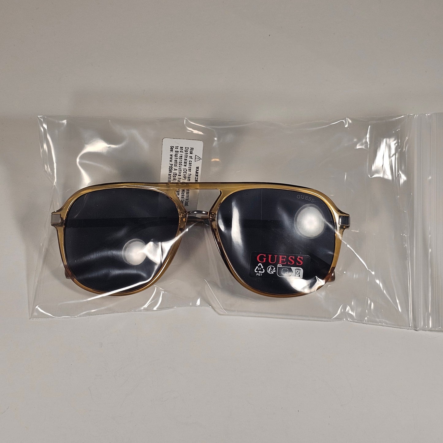 Guess GO00099 45A Aviator Pilot Sunglasses Amber Gray Frame Gray Lens