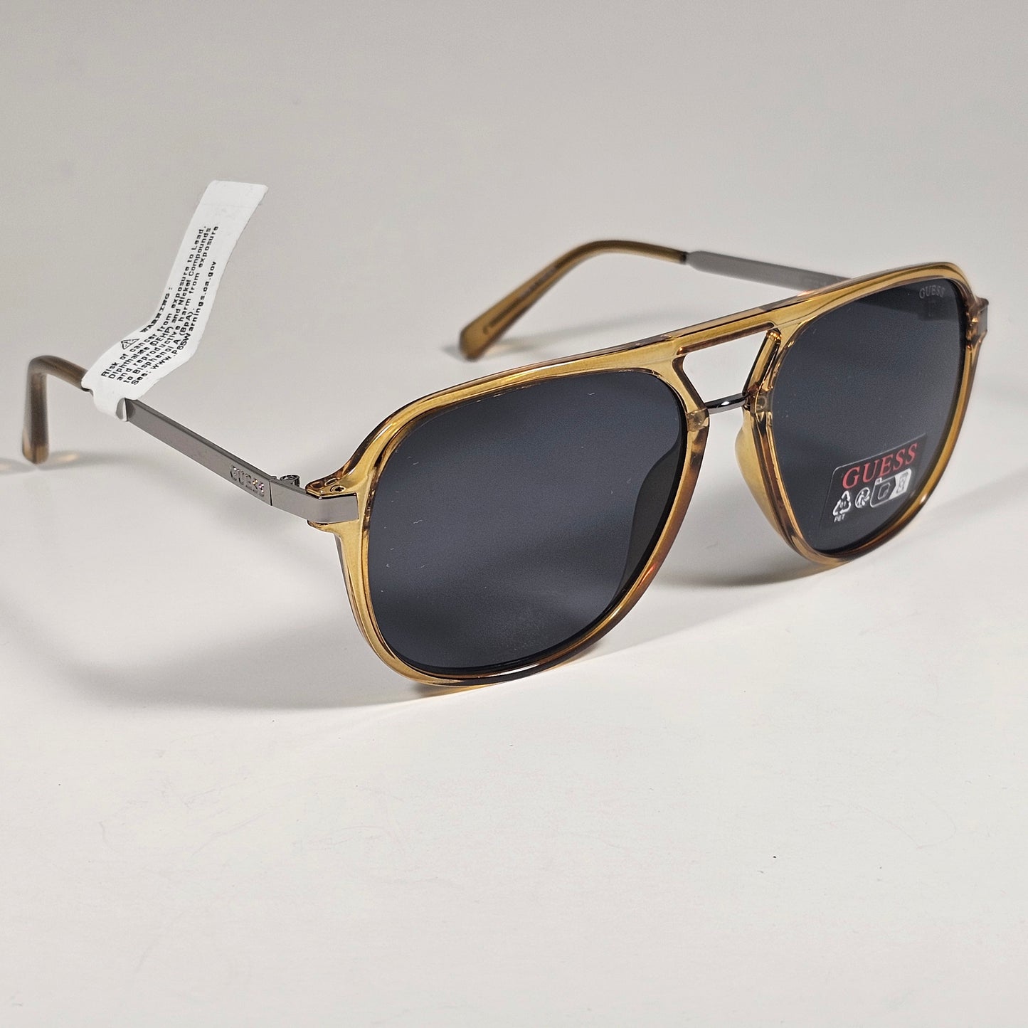 Guess GO00099 45A Aviator Pilot Sunglasses Amber Gray Frame Gray Lens