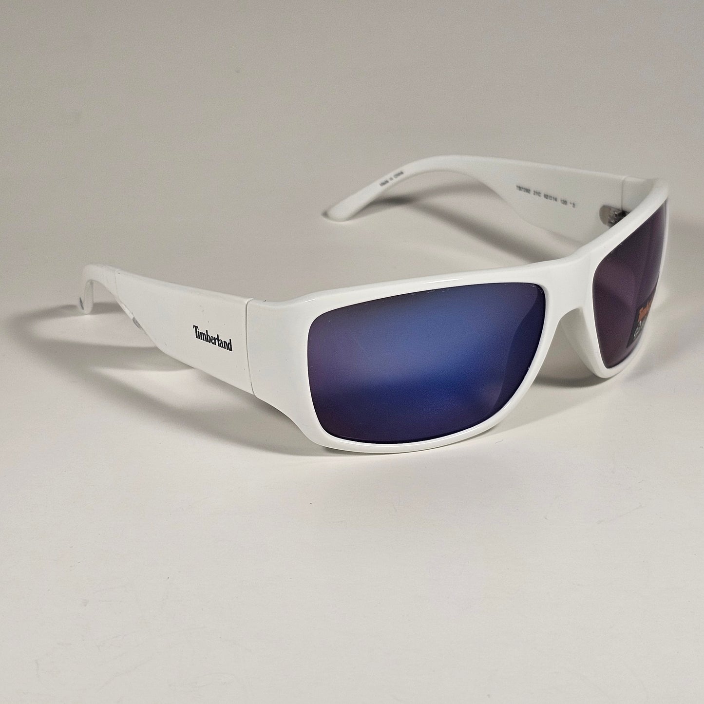 Timberland TB7292 21C Sport Wrap Sunglasses White Frame Blue Mirror Lens 62mm