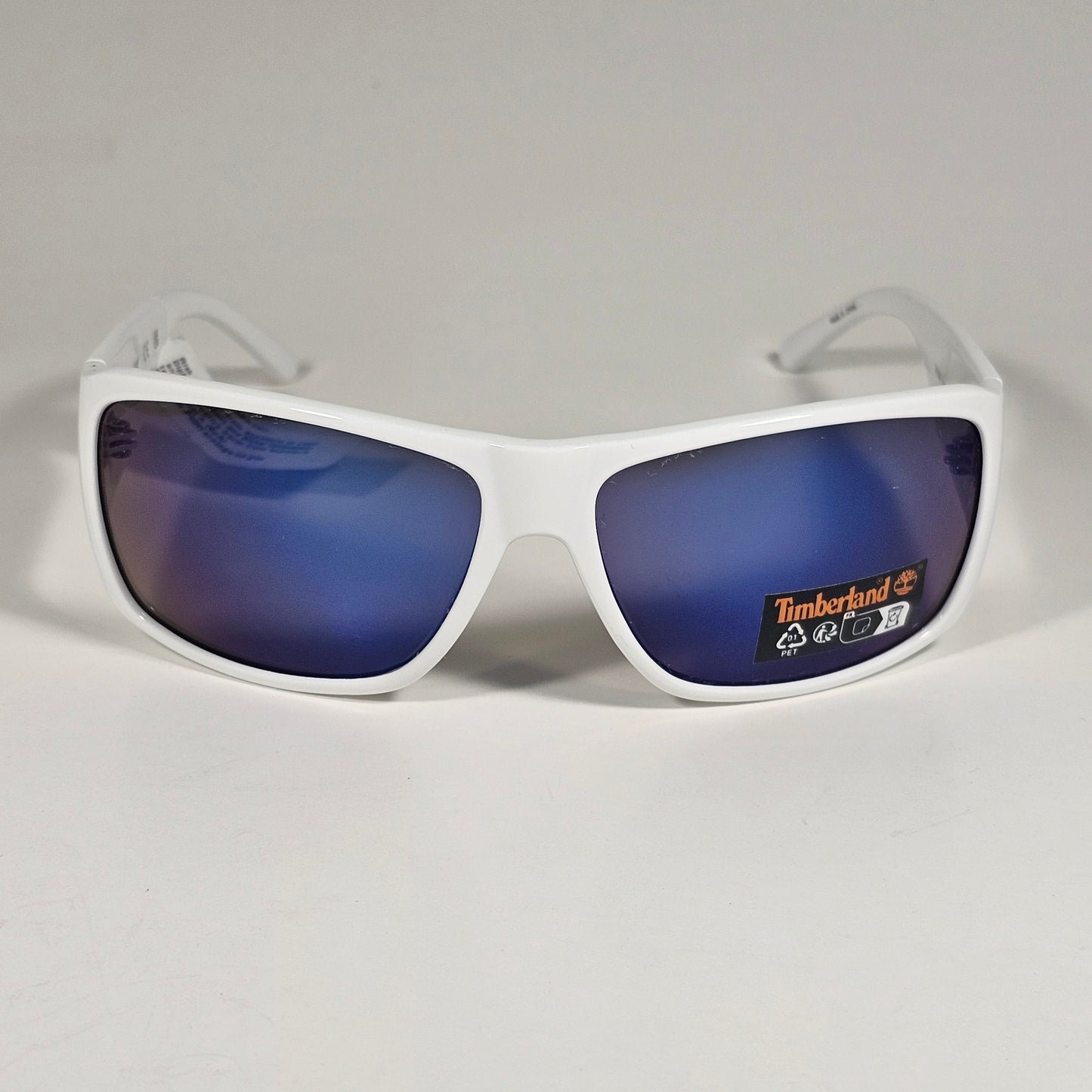 Timberland TB7292 21C Sport Wrap Sunglasses White Frame Blue Mirror Lens 62mm