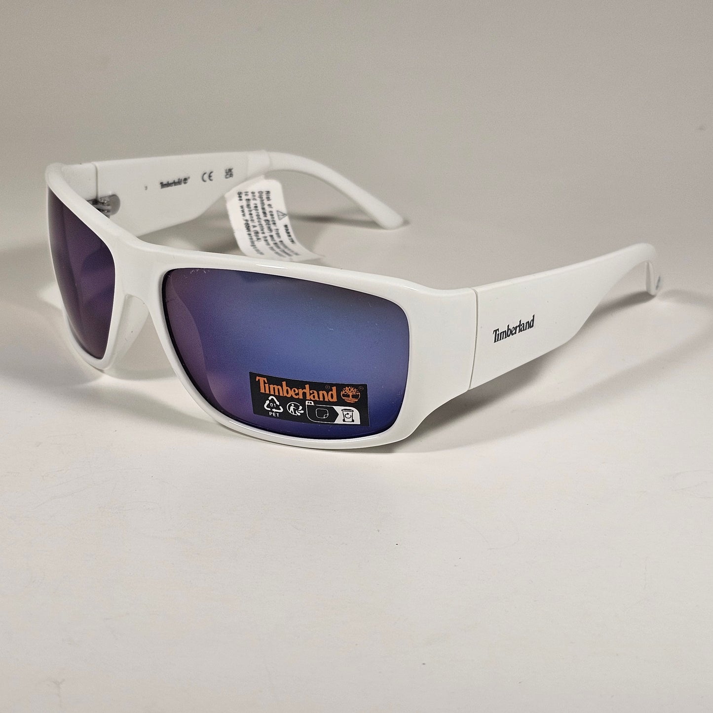 Timberland TB7292 21C Sport Wrap Sunglasses White Frame Blue Mirror Lens 62mm