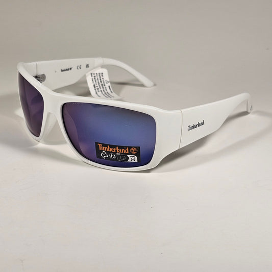 Timberland TB7292 21C Sport Wrap Sunglasses White Frame Blue Mirror Lens 62mm