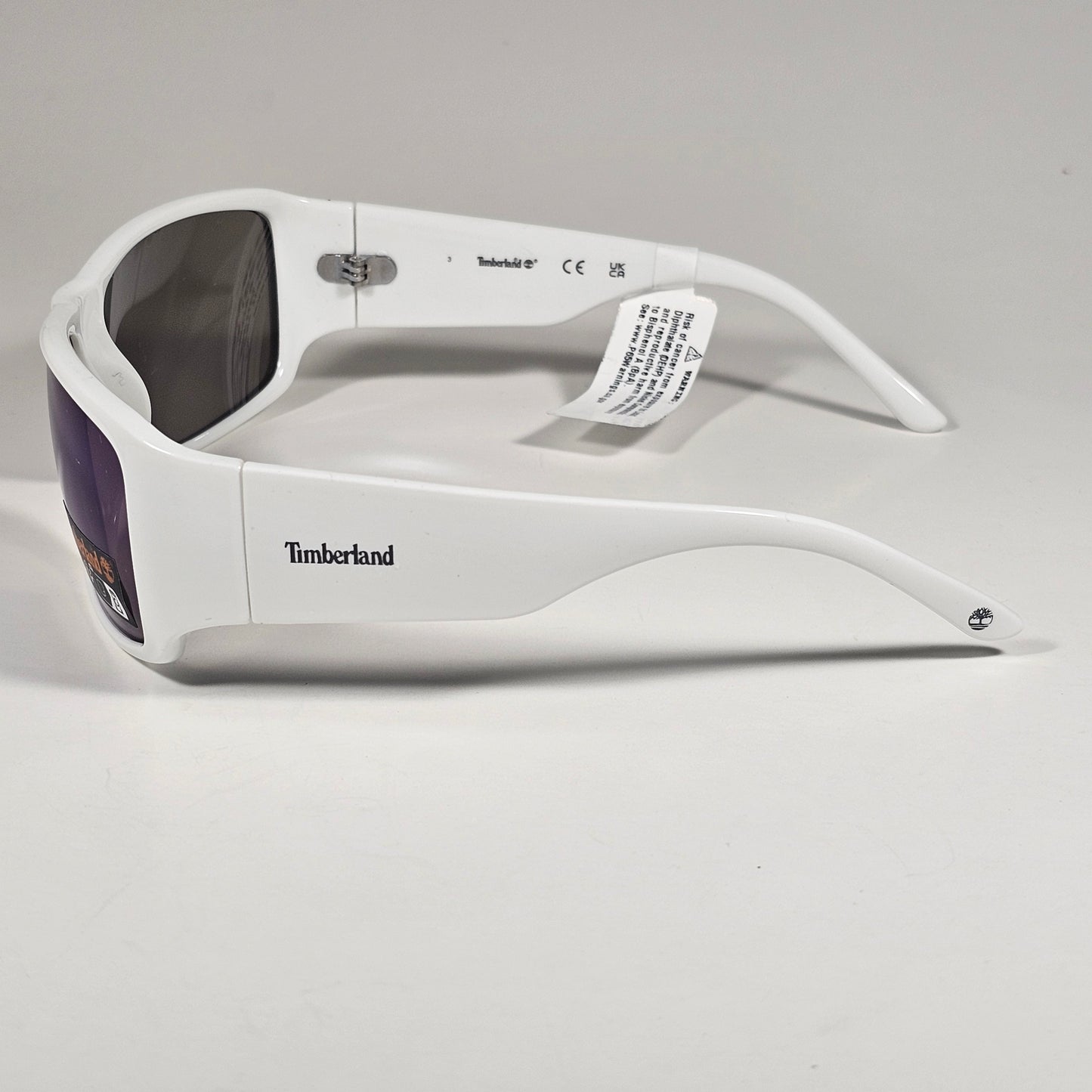 Timberland TB7292 21C Sport Wrap Sunglasses White Frame Blue Mirror Lens 62mm