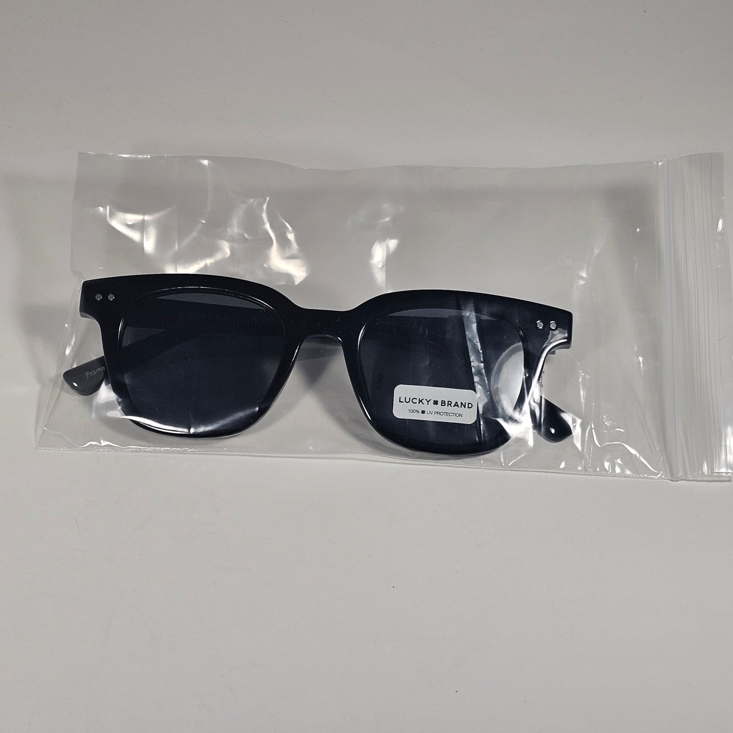 Lucky Brand LB59013 Square Rivet Sunglasses Shiny Black Frame Gray Lens