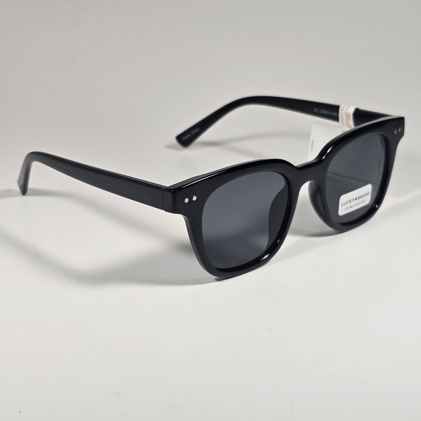 Lucky Brand LB59013 Square Rivet Sunglasses Shiny Black Frame Gray Lens