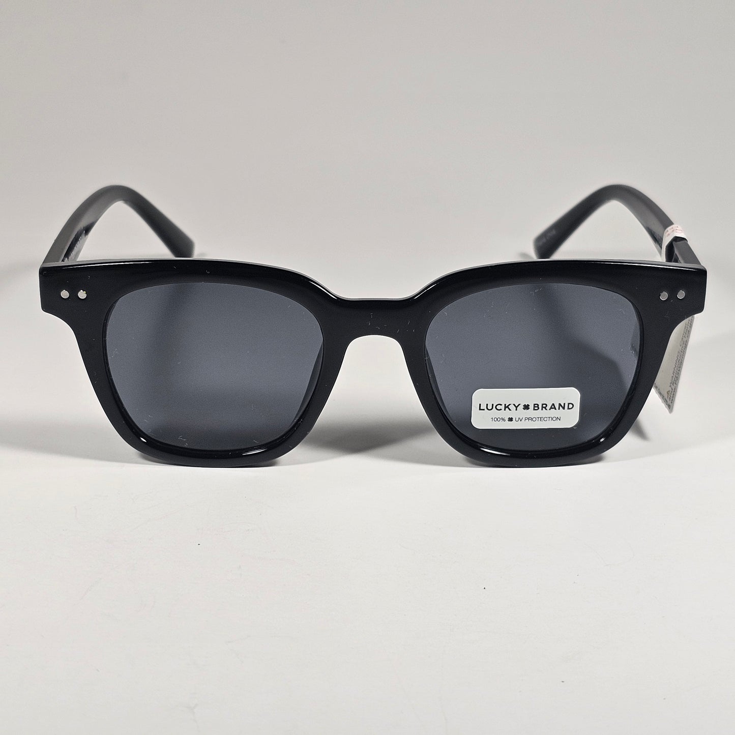 Lucky Brand LB59013 Square Rivet Sunglasses Shiny Black Frame Gray Lens