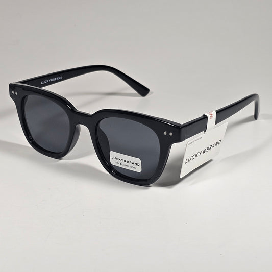 Lucky Brand LB59013 Square Rivet Sunglasses Shiny Black Frame Gray Lens