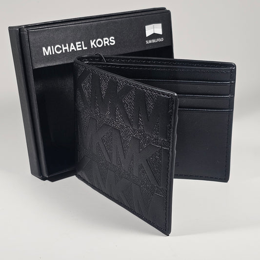 Michael Kors Men's Bifold Black MK Canvas Slim Billfold Wallet 86F5SANF5O Andy