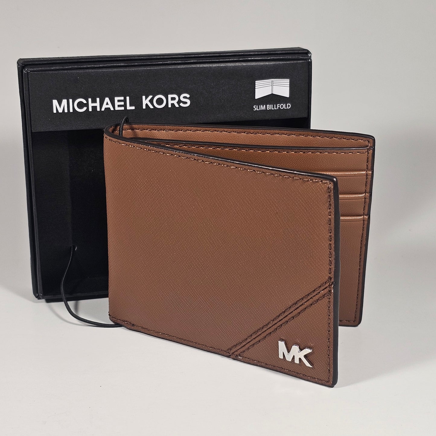 Michael Kors Men's "Jet Set" Bifold Brown Tan Leather Slim Wallet 86F5SMNF5U