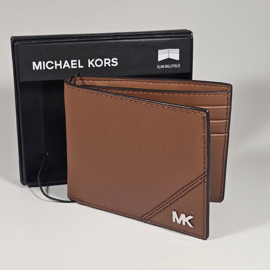 Michael Kors Men's "Jet Set" Bifold Brown Tan Leather Slim Wallet 86F5SMNF5U