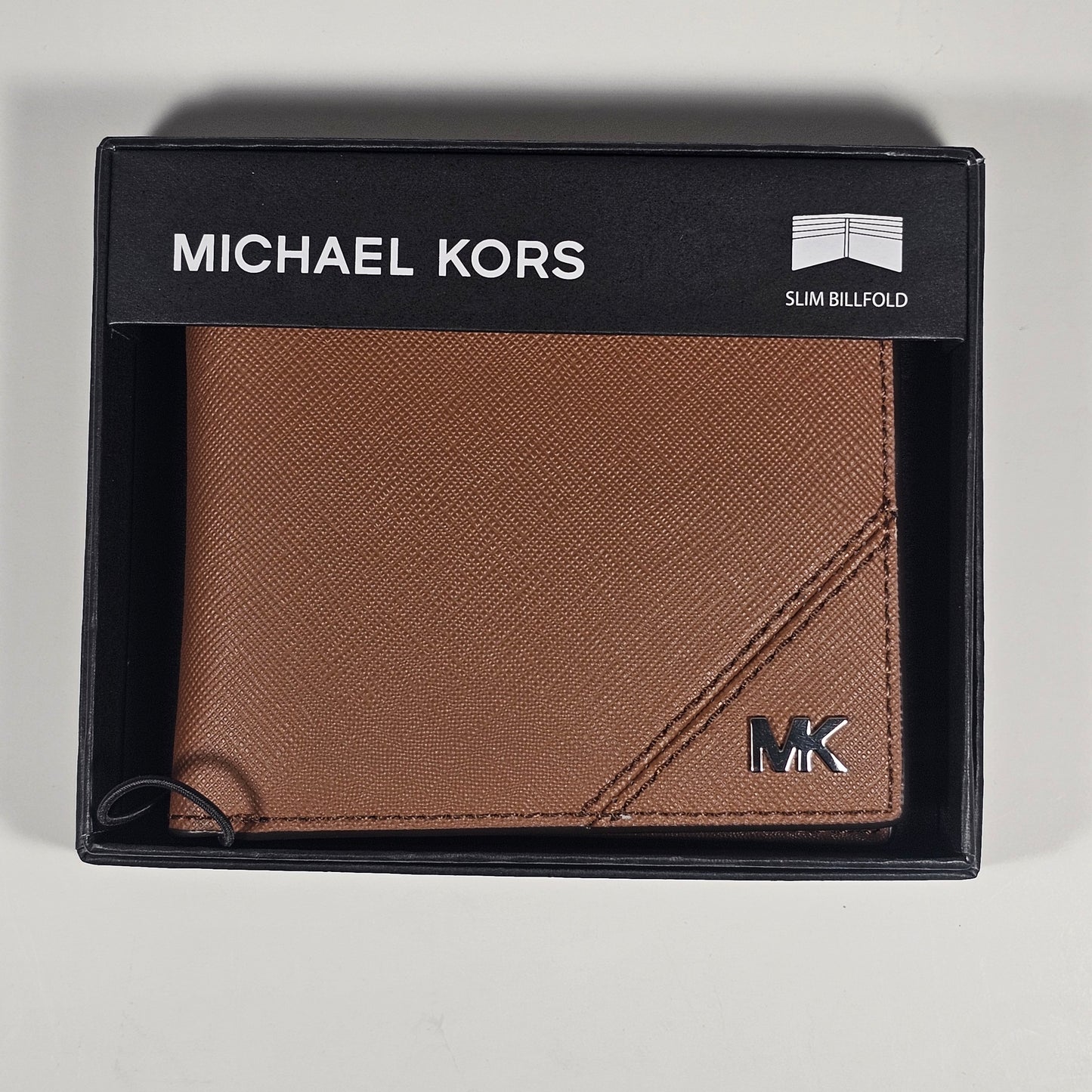 Michael Kors Men's "Jet Set" Bifold Brown Tan Leather Slim Wallet 86F5SMNF5U